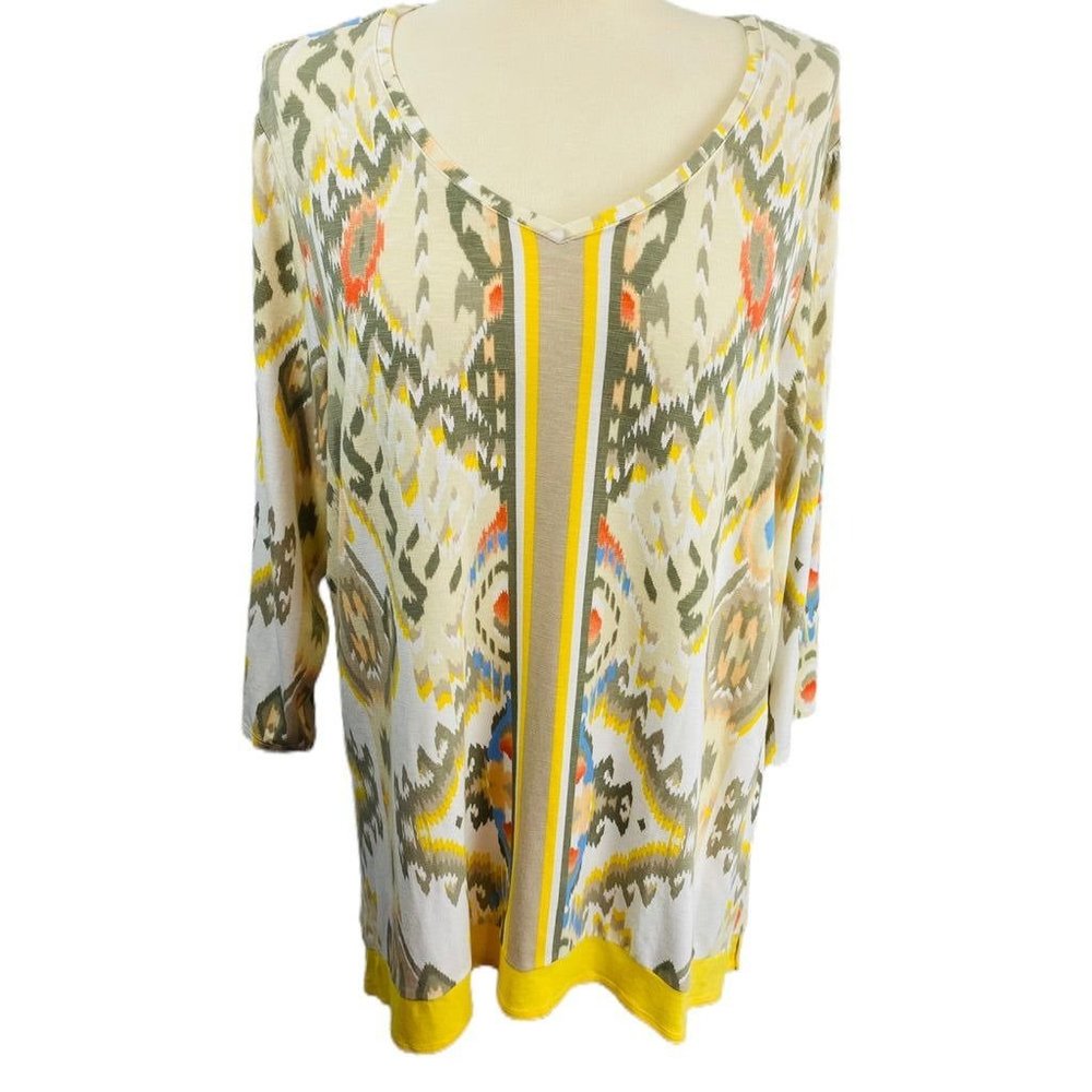 XL (16/18) Chico's Zenergy Abstract‎ Print Yellow Tunic Soft Jersey Knit